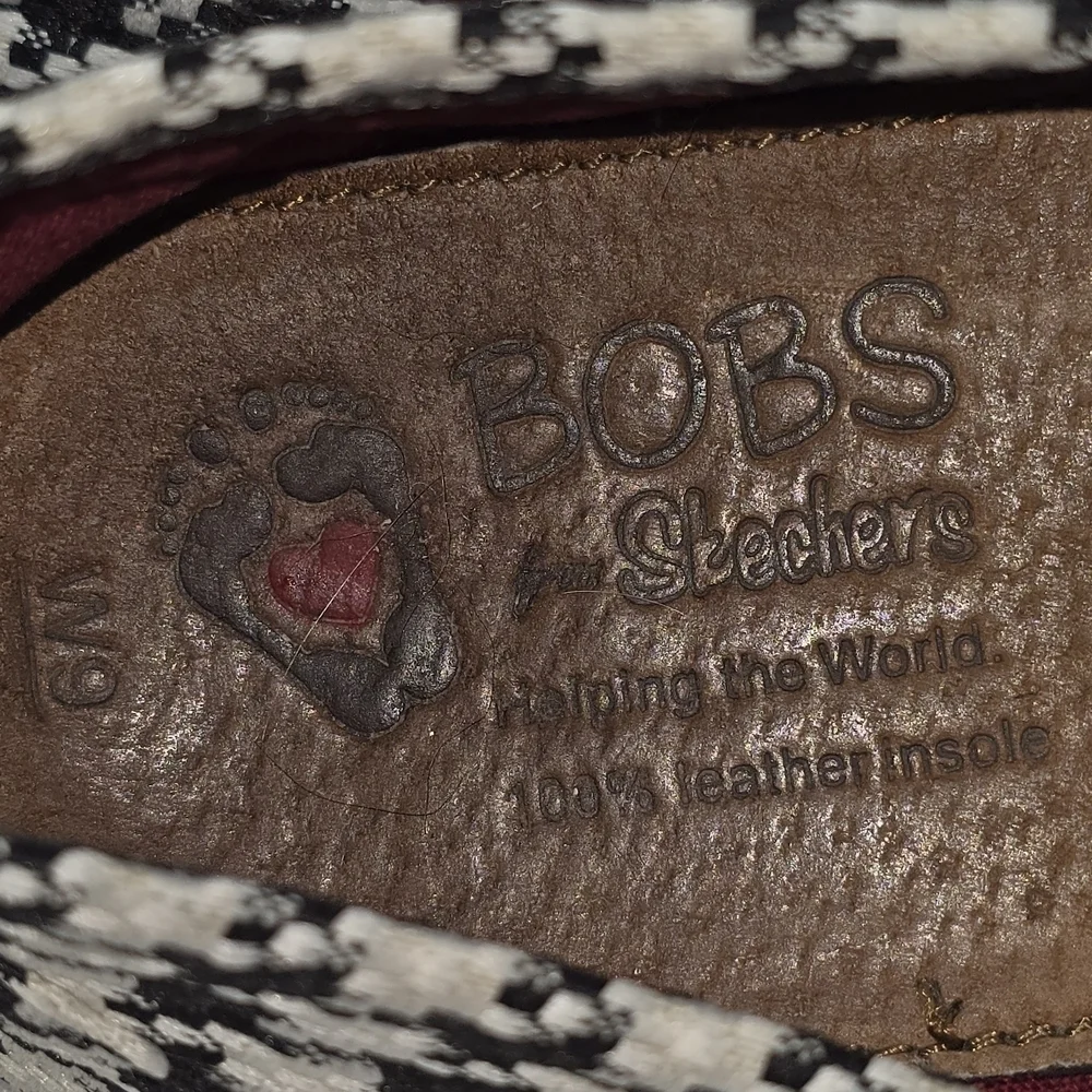 BOBS from Skechers Black and White Houndstooth Loafers